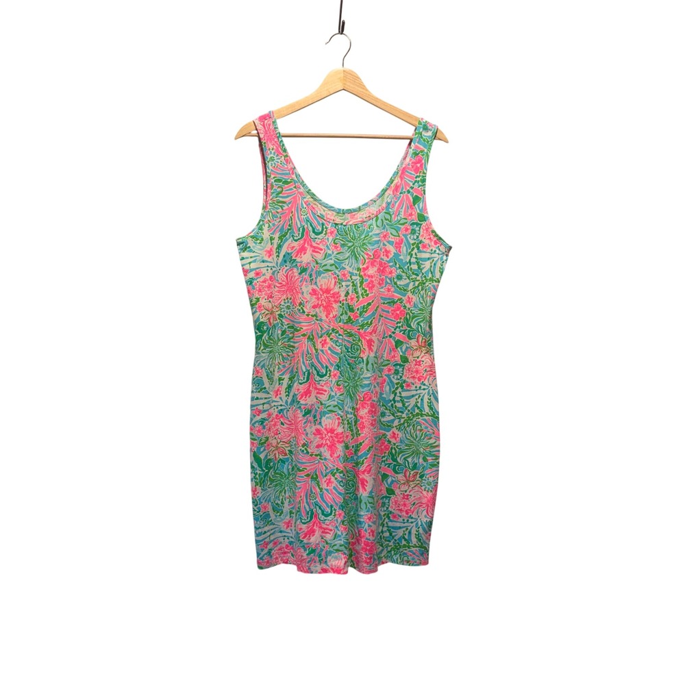 Lilly Pulitzer Newberri Tank Dress Size L Amalfi Blue Leaf It Wild Coconut Girl
